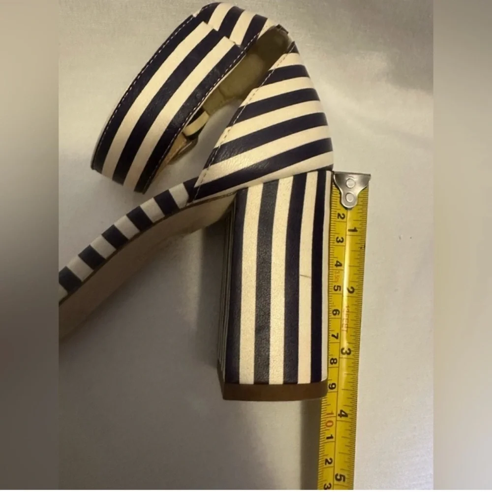 J. Crew Navy & White Striped Block Heel Sandals - Picture 11 of 12